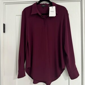 Theory L Purple Sunaya Urban Crepe Long Sleeve Button-Front Shirt Top